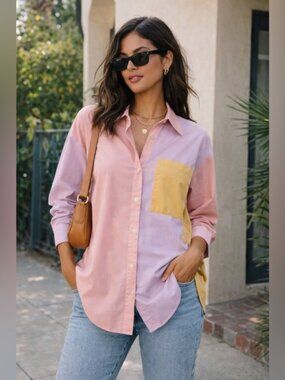 Abercrombie & Fitch Poplin Pastel Colorblock Button Up Shirt Size S Preppy